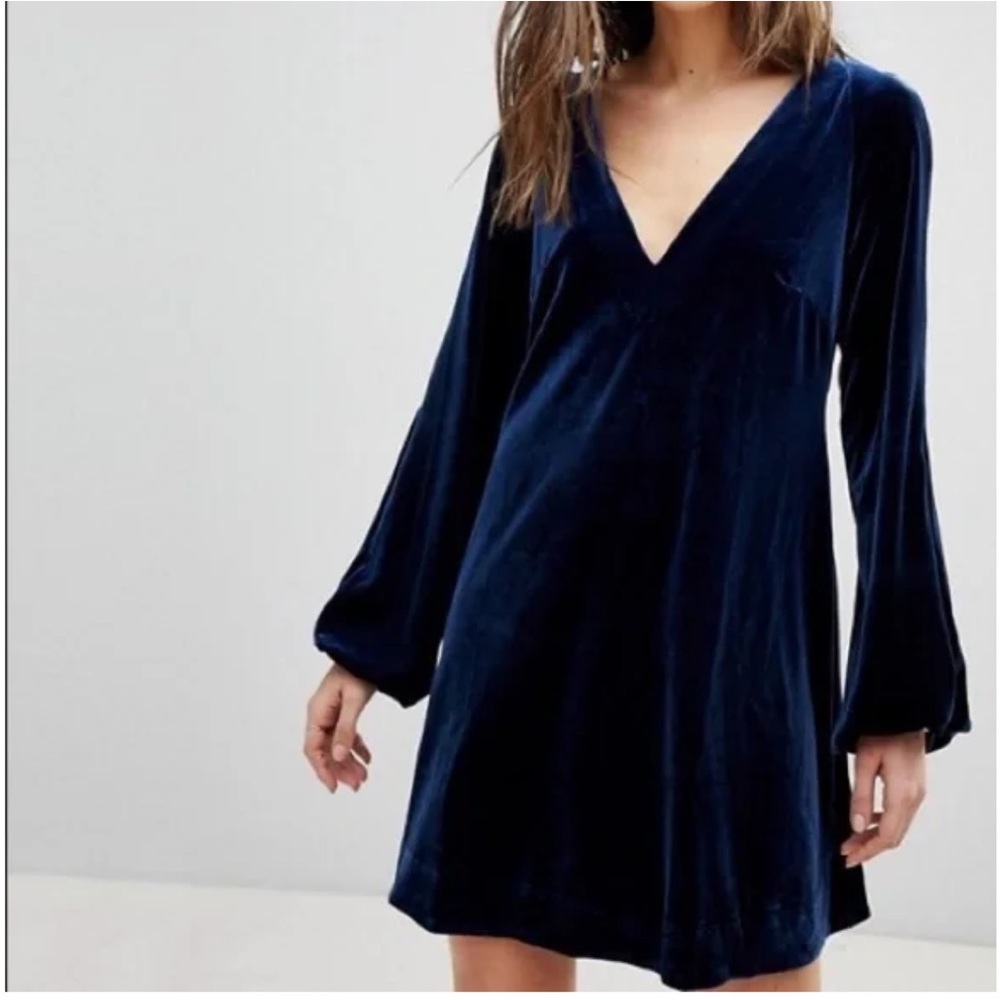 Free People Blue Relaxed Tie Front Dress